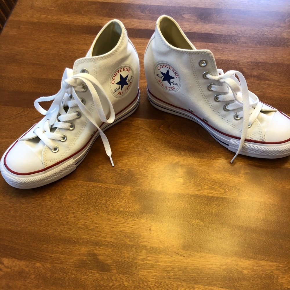 CONVERSE white wedge high top sneaker